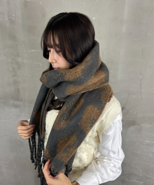 セール】レオパード総柄 もちもち 大判厚手マフラー(マフラー セール】レオパード総柄 もちもち 大判厚手マフラー(マフラー