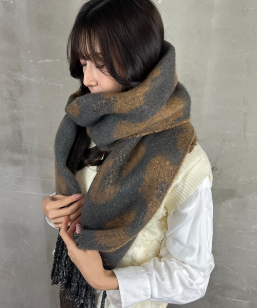 セール】レオパード総柄 もちもち 大判厚手マフラー（マフラー