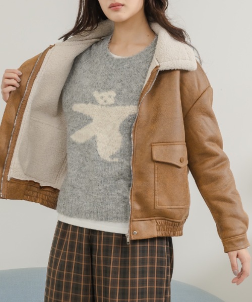 Birthday room(バースデイルーム)の「襟ボアレザージャケット / boa liner fake leather blouson(ブルゾン・レディース・ブラック/ベージュ・FREE)」の19枚目の写真
