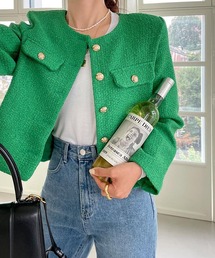 ノーカラージャケット（グリーン・カーキ/緑色系）ファッション通販