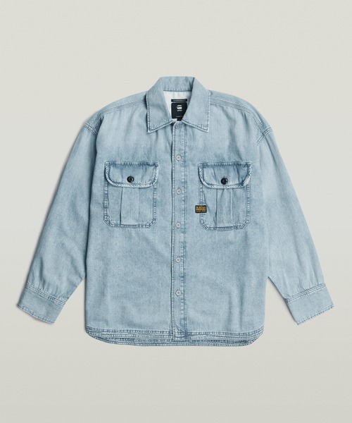 G-STAR(ジースター)の「PLEATED 2-POCKET BOXY SHIRT/2ポケットボックスオーバーサイズデニムシャツ(シャツ/ブラウス・メンズ・ライトインディゴブルー・LARGE/MEDIUM/SMALL/X-LARGE/X-SMALL)」の6枚目の写真