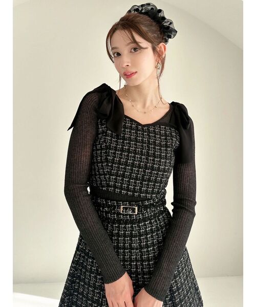 RESEXXY（リゼクシー）の「ショルダーリボンツイードビスチェ【セットアップ着用可能】（キャミソール・レディース・ピンク/ブラック/アイボリー・FREE）」の12枚目の写真