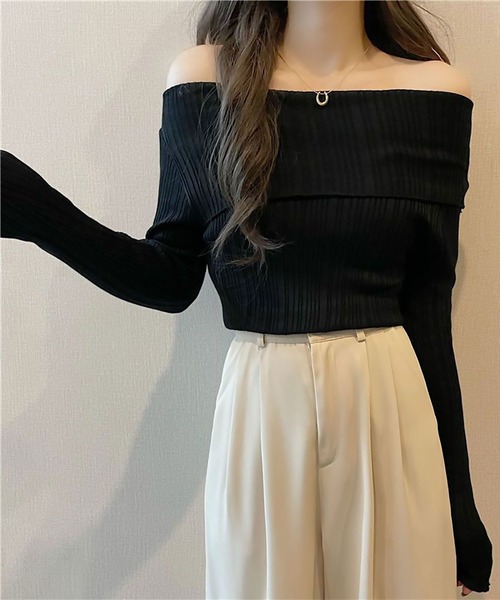 blackdia ocean(ブラックダイヤオーシャン)の「blackdia ocean オフショルダーリブトップス(Tシャツ/カットソー・レディース・ホワイト/ベージュ/ブラック・FREE)」の10枚目の写真