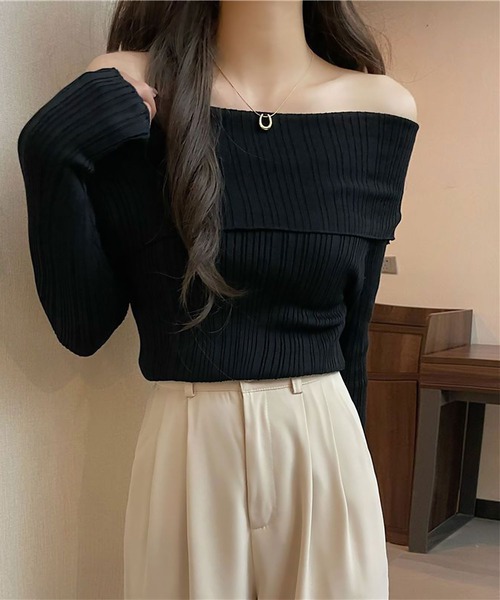 blackdia ocean(ブラックダイヤオーシャン)の「blackdia ocean オフショルダーリブトップス(Tシャツ/カットソー・レディース・ホワイト/ベージュ/ブラック・FREE)」の12枚目の写真
