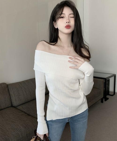 blackdia ocean(ブラックダイヤオーシャン)の「blackdia ocean オフショルダーリブトップス(Tシャツ/カットソー・レディース・ホワイト/ベージュ/ブラック・FREE)」の9枚目の写真