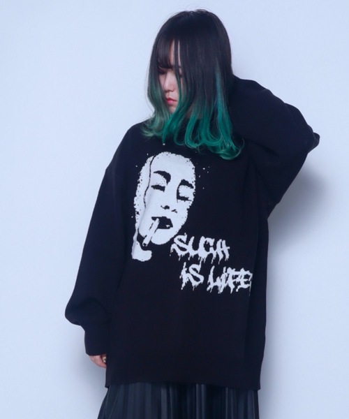 Bling Leads(ブリングリーズ)の「Z)【BLINGLEADS】724811~12 フェイスJQDクルーネック ニットセーター(ニット/セーター・メンズ・グレー系その他/ブラック系その他2/ブラック系その他/グレー系その他2・MEDIUM/LARGE)」の3枚目の写真