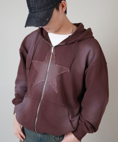 SPINNS（スピンズ）の「グランジ/裏毛フルジップパーカー/ヴィンテージライク星スターロゴ（パーカー・メンズ・ブラック/カーキ/ブラウン・ONESIZE）」の14枚目の写真