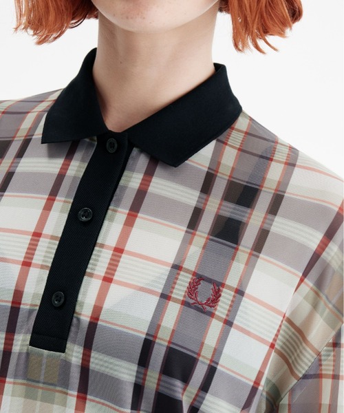【美品】フレッドペリー ポロシャツ レディース メッシュ チェック 半袖 FRED PERRY（フレッドペリー）の「Check Print Mesh Polo Shirt