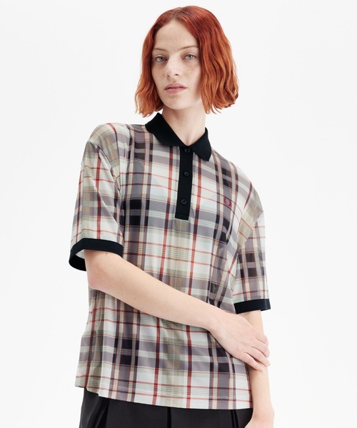 セール】Check Print Mesh Polo Shirt／チェックプリント