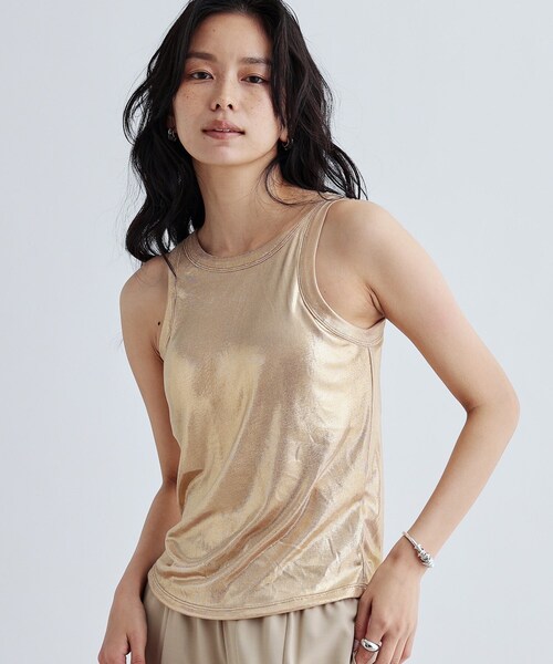 GALLEST（ギャレスト）の「シャイニーアメスリタンクトップ（カップ付き）（タンクトップ・レディース・シルバー/ゴールド/シルバー系その他/ライトグリーン・38）」の4枚目の写真