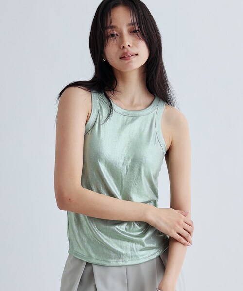 GALLEST（ギャレスト）の「シャイニーアメスリタンクトップ（カップ付き）（タンクトップ・レディース・シルバー/ゴールド/シルバー系その他/ライトグリーン・38）」の5枚目の写真