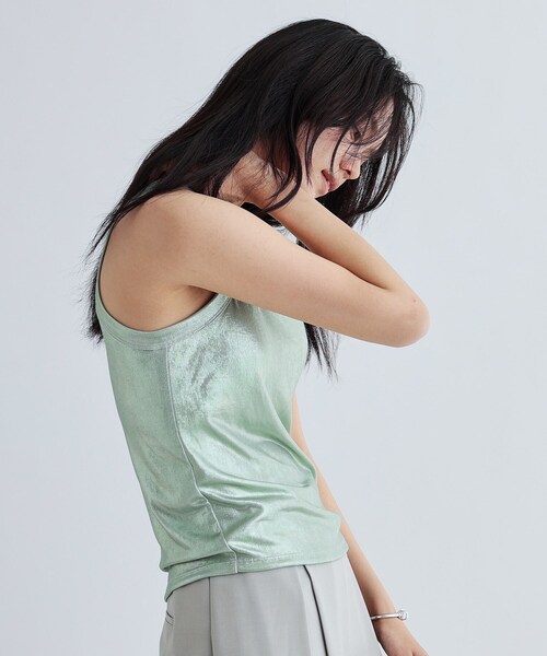 GALLEST（ギャレスト）の「シャイニーアメスリタンクトップ（カップ付き）（タンクトップ・レディース・シルバー/ゴールド/シルバー系その他/ライトグリーン・38）」の6枚目の写真