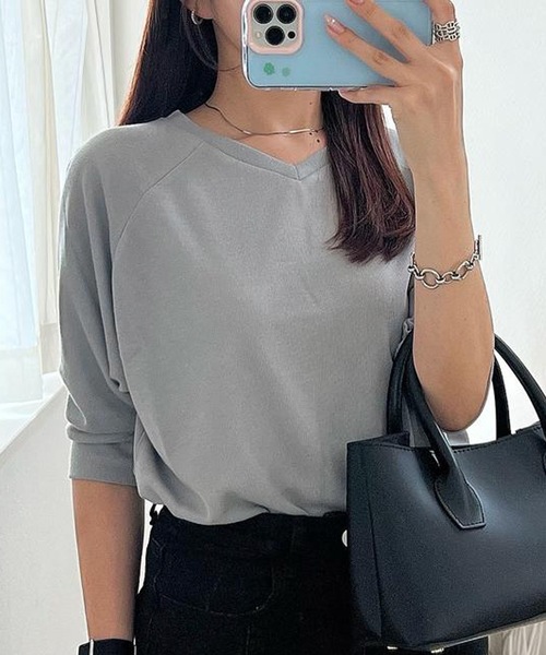 aquagarage（アクアガレージ）の「7分丈ドルマンスリーブサマーニット（ニット/セーター・レディース・オフホワイト/グレー/ブラック/ベージュ/ロイヤルブルー/オレンジ/ミント/イエロー・M/L/LL）」の3枚目の写真