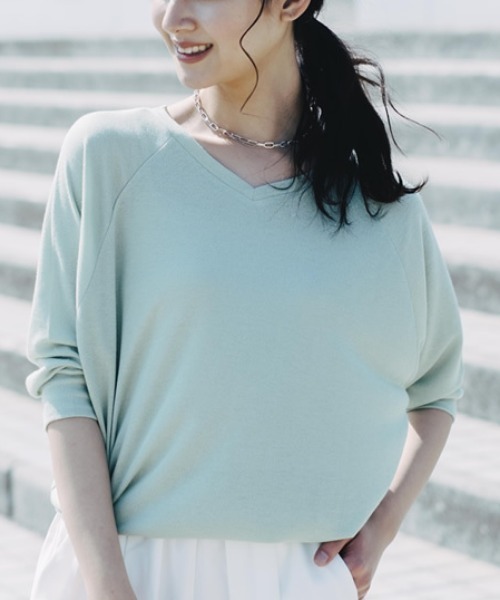 aquagarage（アクアガレージ）の「7分丈ドルマンスリーブサマーニット（ニット/セーター・レディース・オフホワイト/グレー/ブラック/ベージュ/ロイヤルブルー/オレンジ/ミント/イエロー・M/L/LL）」の5枚目の写真