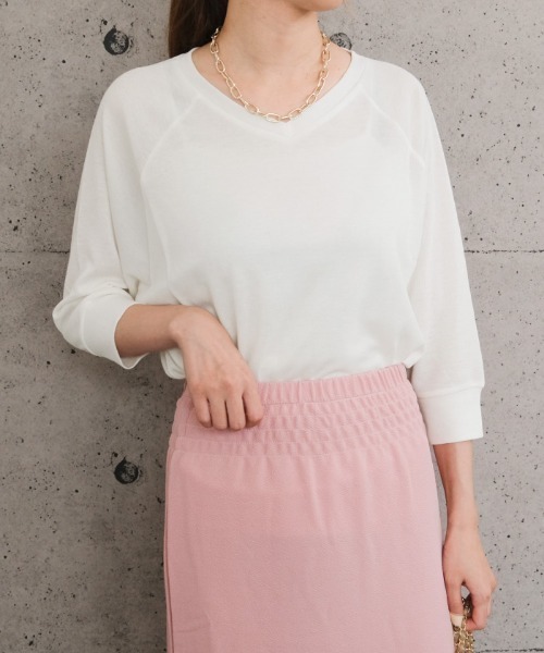 aquagarage（アクアガレージ）の「7分丈ドルマンスリーブサマーニット（ニット/セーター・レディース・オフホワイト/グレー/ブラック/ベージュ/ロイヤルブルー/オレンジ/ミント/イエロー・M/L/LL）」の11枚目の写真