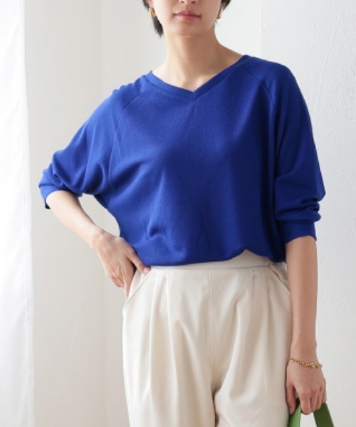 aquagarage（アクアガレージ）の「7分丈ドルマンスリーブサマーニット（ニット/セーター・レディース・オフホワイト/グレー/ブラック/ベージュ/ロイヤルブルー/オレンジ/ミント/イエロー・M/L/LL）」の12枚目の写真