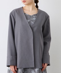 【極美品】あったかウール混❤️Vネックノーカラーコート くすみブルー 杏さん着用】ウールカシミヤ ネックウォーマー
