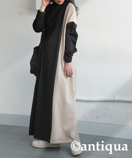 antiqua(アンティカ)の「バイカラーワンピース(ワンピース・レディース・ブラック・ONESIZE)」の2枚目の写真