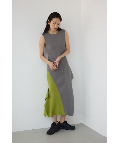 PLUS】アシンメトリーレイヤードニットワンピース（ワンピース）｜PLUS