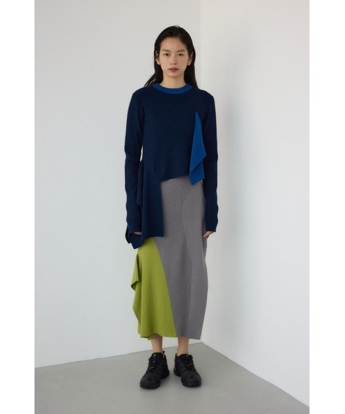 PLUS】アシンメトリーレイヤードニットワンピース（ワンピース）｜PLUS