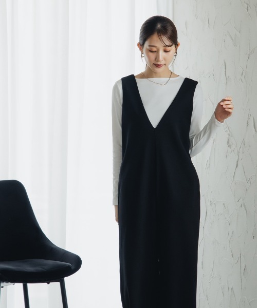 Petitjo（プッチージョ）の「小さいサイズ　深Vワイドオールインワンパンツ　低身長さん・小柄女性（つなぎ/オールインワン・レディース・ブラック・PSS/PS/PL）」の13枚目の写真