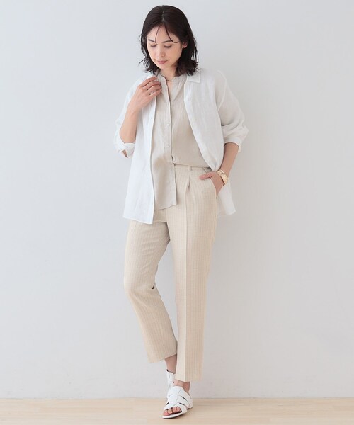 INDIVI（インディヴィ）の「【こなれSETUP／ストライプ柄】リネンライクテーパードパンツ（その他パンツ・レディース・チャコール/アイボリー系2・03/05/12/13/15 /19/36/38/40）」の6枚目の写真