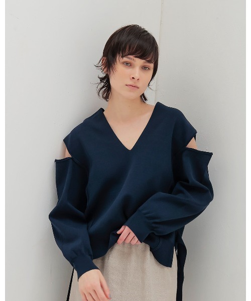 tシャツ slash sleeve Vneck pull(スラッシュスリーブVネックプルオーバー) レディース セール】slash sleeve Vneck pull(スラッシュスリーブVネック