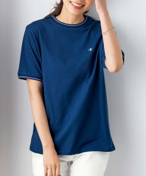 Champion(チャンピオン)の「<champion/UNDOVE>【吸水速乾/接触冷感/UVカット/ストレッチ/サマーTシャツ/チャンピオン/カジュアルTシャツ/スポーティ】配色ラインTシャツ(Tシャツ/カットソー・レディース・ネイビー/ボルドー/ホワイト・MEDIUM/LARGE/X-LARGE)」の9枚目の写真
