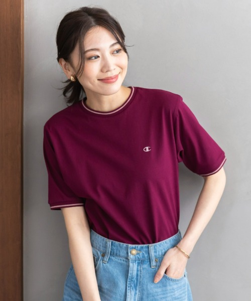 Champion(チャンピオン)の「<champion/UNDOVE>【吸水速乾/接触冷感/UVカット/ストレッチ/サマーTシャツ/チャンピオン/カジュアルTシャツ/スポーティ】配色ラインTシャツ(Tシャツ/カットソー・レディース・ネイビー/ボルドー/ホワイト・MEDIUM/LARGE/X-LARGE)」の13枚目の写真