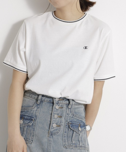 Champion(チャンピオン)の「<champion/UNDOVE>【吸水速乾/接触冷感/UVカット/ストレッチ/サマーTシャツ/チャンピオン/カジュアルTシャツ/スポーティ】配色ラインTシャツ(Tシャツ/カットソー・レディース・ネイビー/ボルドー/ホワイト・MEDIUM/LARGE/X-LARGE)」の14枚目の写真