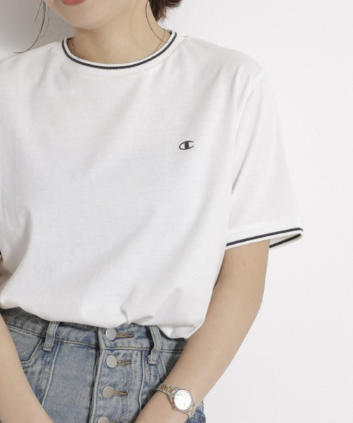 Champion(チャンピオン)の「<champion/UNDOVE>【吸水速乾/接触冷感/UVカット/ストレッチ/サマーTシャツ/チャンピオン/カジュアルTシャツ/スポーティ】配色ラインTシャツ(Tシャツ/カットソー・レディース・ネイビー/ボルドー/ホワイト・MEDIUM/LARGE/X-LARGE)」の16枚目の写真