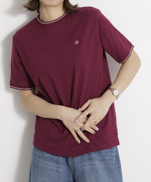 Champion(チャンピオン)の「<champion/UNDOVE>【吸水速乾/接触冷感/UVカット/ストレッチ/サマーTシャツ/チャンピオン/カジュアルTシャツ/スポーティ】配色ラインTシャツ(Tシャツ/カットソー・レディース・ネイビー/ボルドー/ホワイト・MEDIUM/LARGE/X-LARGE)」の5枚目の写真