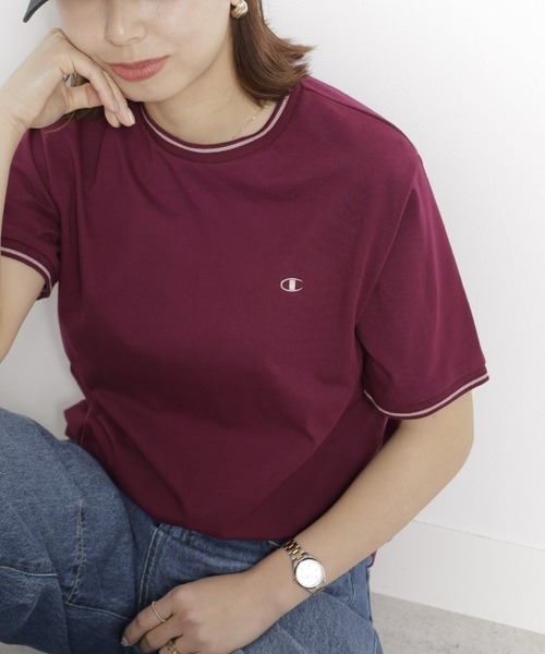 Champion(チャンピオン)の「<champion/UNDOVE>【吸水速乾/接触冷感/UVカット/ストレッチ/サマーTシャツ/チャンピオン/カジュアルTシャツ/スポーティ】配色ラインTシャツ(Tシャツ/カットソー・レディース・ネイビー/ボルドー/ホワイト・MEDIUM/LARGE/X-LARGE)」の7枚目の写真