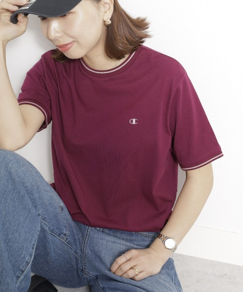 Champion(チャンピオン)の「<champion/UNDOVE>【吸水速乾/接触冷感/UVカット/ストレッチ/サマーTシャツ/チャンピオン/カジュアルTシャツ/スポーティ】配色ラインTシャツ(Tシャツ/カットソー・レディース・ネイビー/ボルドー/ホワイト・MEDIUM/LARGE/X-LARGE)」の8枚目の写真