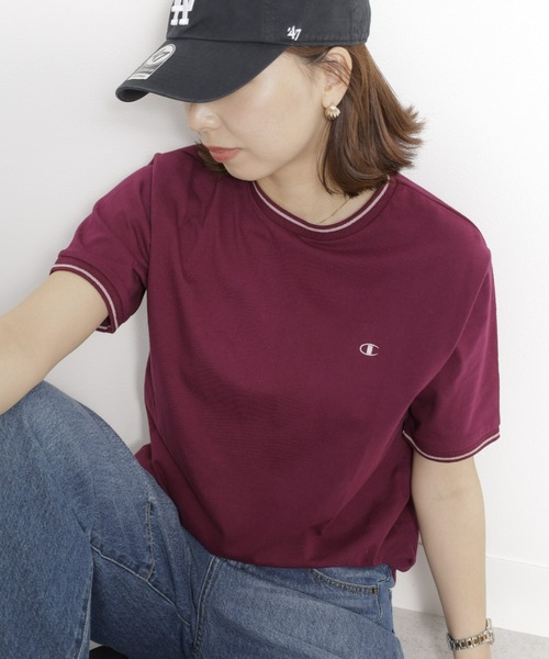 Champion(チャンピオン)の「<champion/UNDOVE>【吸水速乾/接触冷感/UVカット/ストレッチ/サマーTシャツ/チャンピオン/カジュアルTシャツ/スポーティ】配色ラインTシャツ(Tシャツ/カットソー・レディース・ネイビー/ボルドー/ホワイト・MEDIUM/LARGE/X-LARGE)」の20枚目の写真