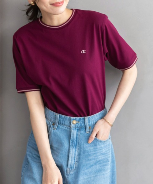 Champion(チャンピオン)の「<champion/UNDOVE>【吸水速乾/接触冷感/UVカット/ストレッチ/サマーTシャツ/チャンピオン/カジュアルTシャツ/スポーティ】配色ラインTシャツ(Tシャツ/カットソー・レディース・ネイビー/ボルドー/ホワイト・MEDIUM/LARGE/X-LARGE)」の21枚目の写真