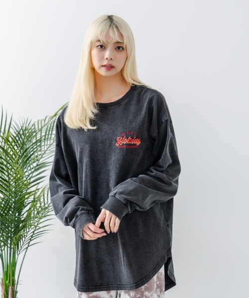 fort point(フォーポイント)の「【UNDER WRAPS/アンダーラップス】インディゴ刺繍 オーバーサイズロンT(Tシャツ/カットソー・レディース・ブラック/クリアブルー/ブルー・LARGE/MEDIUM)」の14枚目の写真