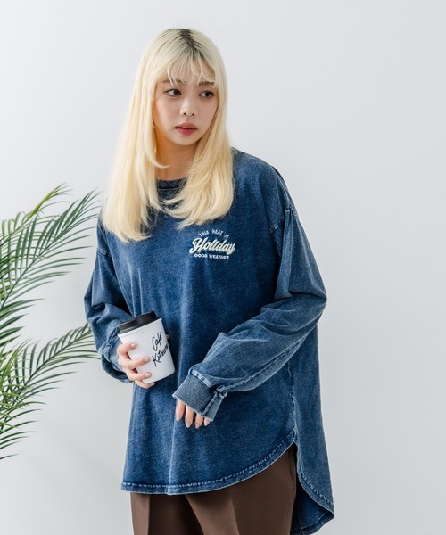 fort point(フォーポイント)の「【UNDER WRAPS/アンダーラップス】インディゴ刺繍 オーバーサイズロンT(Tシャツ/カットソー・レディース・ブラック/クリアブルー/ブルー・LARGE/MEDIUM)」の21枚目の写真