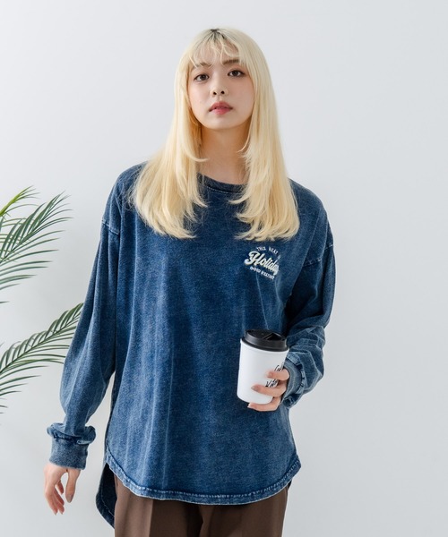 fort point(フォーポイント)の「【UNDER WRAPS/アンダーラップス】インディゴ刺繍 オーバーサイズロンT(Tシャツ/カットソー・レディース・ブラック/クリアブルー/ブルー・LARGE/MEDIUM)」の22枚目の写真