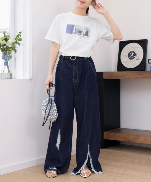 Doux Belle(ドゥーベル)の「ダメージバギーデニムパンツ(デニムパンツ・レディース・ホワイト/ネイビー/ブルー系その他/ブラック系その他・MEDIUM)」の21枚目の写真