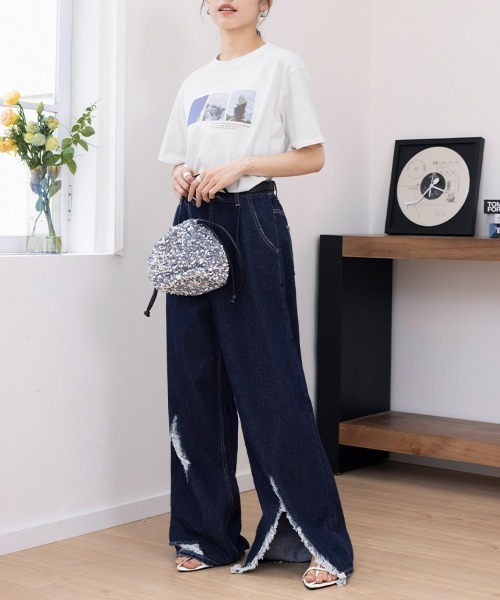 Doux Belle(ドゥーベル)の「ダメージバギーデニムパンツ(デニムパンツ・レディース・ホワイト/ネイビー/ブルー系その他/ブラック系その他・MEDIUM)」の20枚目の写真