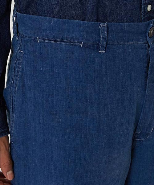 BLUE BLUE（ブルーブルー）の「インディゴ ハイカウントリネンキャンバス ウォーンアウト トラウザーズ（その他パンツ・メンズ・インディゴブルー・SMALL/MEDIUM/LARGE/X-LARGE）」の9枚目の写真