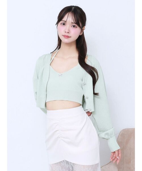 EATME（イートミー）の「リボンボタンデザインアンサンブル（ニット/セーター・レディース・グリーン/イエロー/ブルー・FREE）」の4枚目の写真