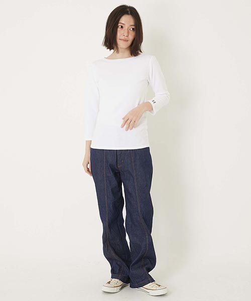 HOLLYWOOD RANCH MARKET（ハリウッドランチマーケット）の「ストレッチフライス ボートネック ハーフスリーブ Tシャツ ウイメンズ（Tシャツ/カットソー・レディース・ナチュラル/グレー/セージグリーン/ホワイト/ダークネイビー/ブラック・SMALL/MEDIUM/LARGE/X-LARGE）」の12枚目の写真