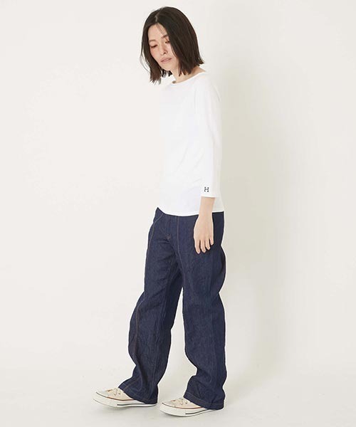 HOLLYWOOD RANCH MARKET（ハリウッドランチマーケット）の「ストレッチフライス ボートネック ハーフスリーブ Tシャツ ウイメンズ（Tシャツ/カットソー・レディース・ナチュラル/グレー/セージグリーン/ホワイト/ダークネイビー/ブラック・SMALL/MEDIUM/LARGE/X-LARGE）」の13枚目の写真