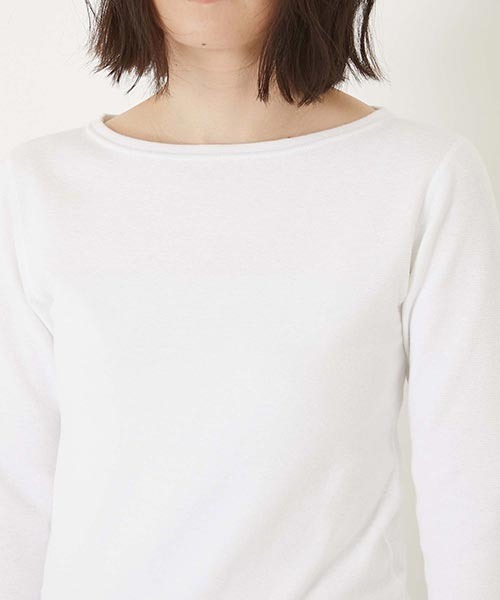 HOLLYWOOD RANCH MARKET（ハリウッドランチマーケット）の「ストレッチフライス ボートネック ハーフスリーブ Tシャツ ウイメンズ（Tシャツ/カットソー・レディース・ナチュラル/グレー/セージグリーン/ホワイト/ダークネイビー/ブラック・SMALL/MEDIUM/LARGE/X-LARGE）」の15枚目の写真