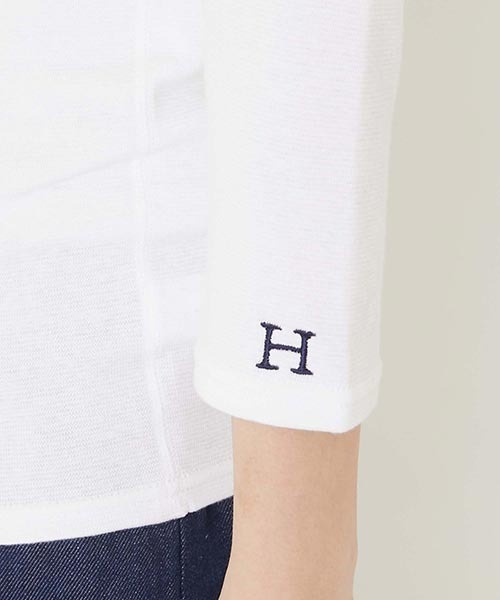 HOLLYWOOD RANCH MARKET（ハリウッドランチマーケット）の「ストレッチフライス ボートネック ハーフスリーブ Tシャツ ウイメンズ（Tシャツ/カットソー・レディース・ナチュラル/グレー/セージグリーン/ホワイト/ダークネイビー/ブラック・SMALL/MEDIUM/LARGE/X-LARGE）」の17枚目の写真