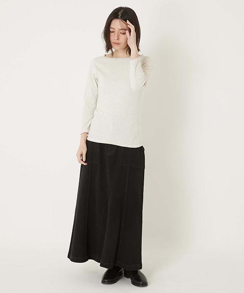 HOLLYWOOD RANCH MARKET（ハリウッドランチマーケット）の「ストレッチフライス ボートネック ハーフスリーブ Tシャツ ウイメンズ（Tシャツ/カットソー・レディース・ナチュラル/グレー/セージグリーン/ホワイト/ダークネイビー/ブラック・SMALL/MEDIUM/LARGE/X-LARGE）」の18枚目の写真