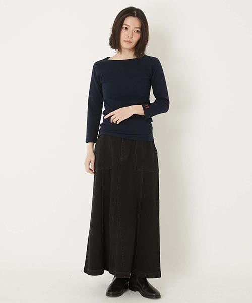 HOLLYWOOD RANCH MARKET（ハリウッドランチマーケット）の「ストレッチフライス ボートネック ハーフスリーブ Tシャツ ウイメンズ（Tシャツ/カットソー・レディース・ナチュラル/グレー/セージグリーン/ホワイト/ダークネイビー/ブラック・SMALL/MEDIUM/LARGE/X-LARGE）」の19枚目の写真