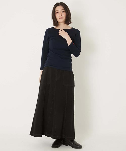 HOLLYWOOD RANCH MARKET（ハリウッドランチマーケット）の「ストレッチフライス ボートネック ハーフスリーブ Tシャツ ウイメンズ（Tシャツ/カットソー・レディース・ナチュラル/グレー/セージグリーン/ホワイト/ダークネイビー/ブラック・SMALL/MEDIUM/LARGE/X-LARGE）」の9枚目の写真